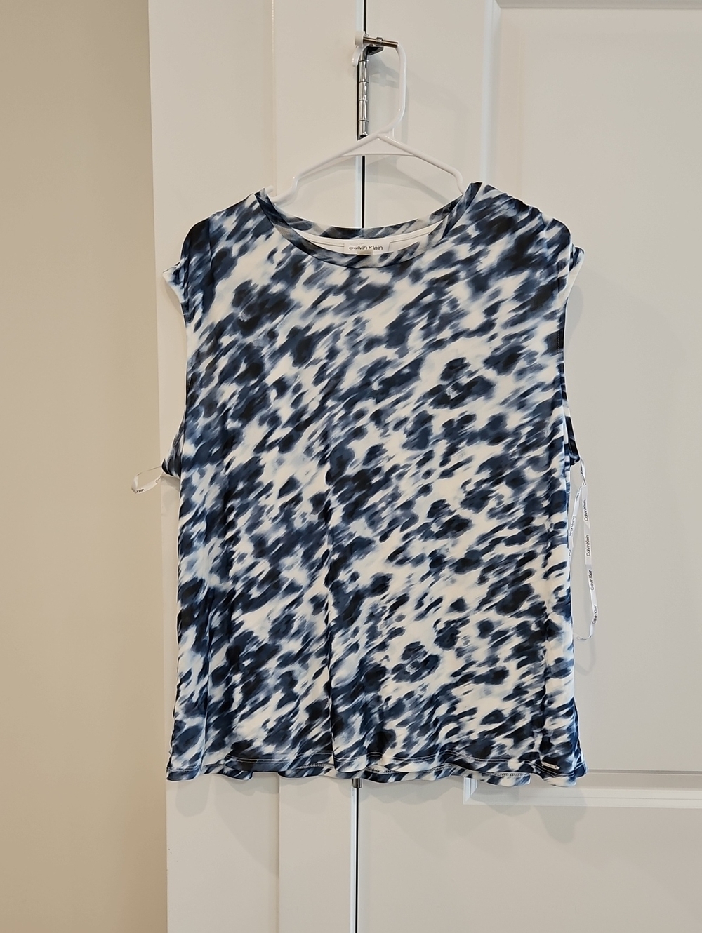 Lauren Ralph Lauren Navy and White Printed Sleeveless Tank